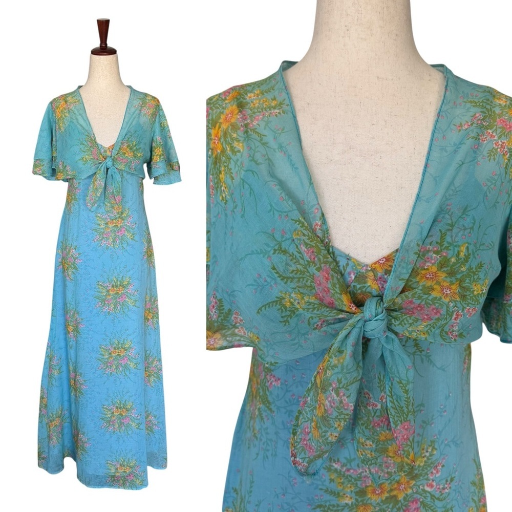 Vintage 70s Corky Craig Floral Long Maxi Dress & Matching Jacket XS Boho Gunne